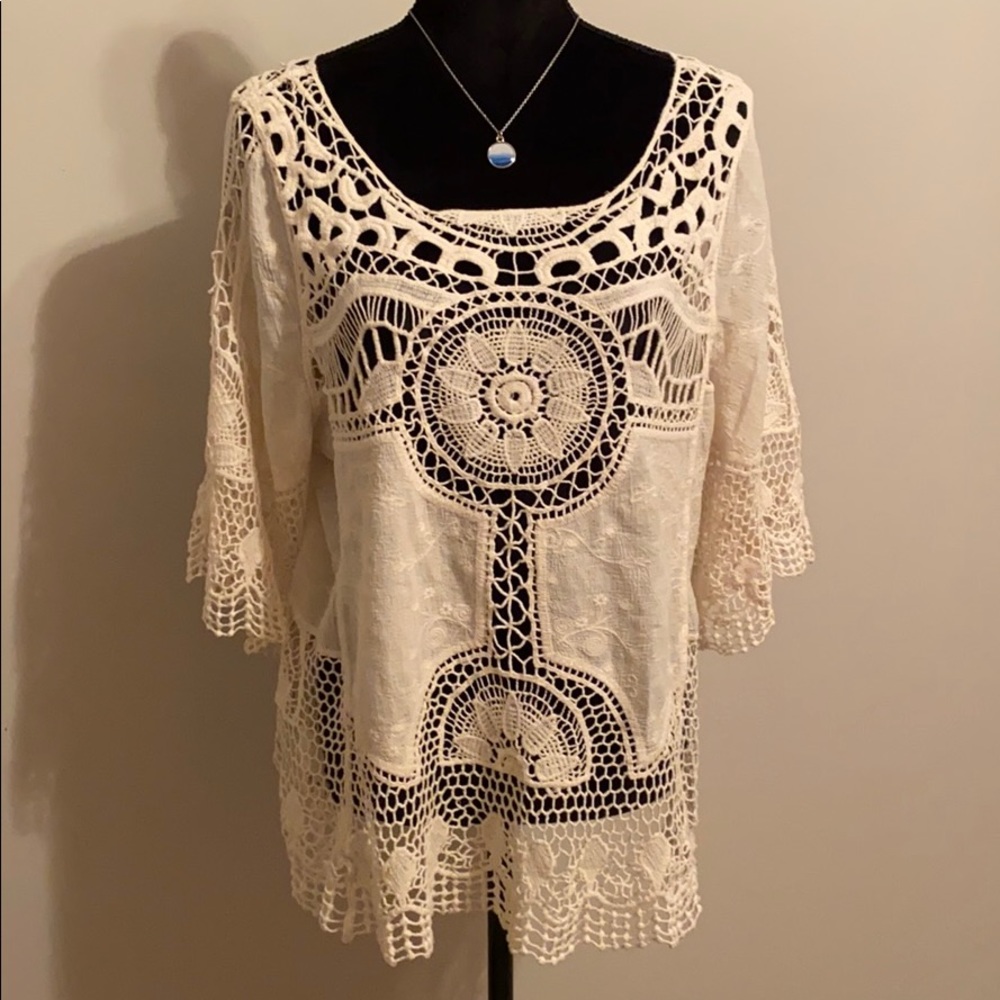 DEMOCRACY Crochet Hippie Blouse